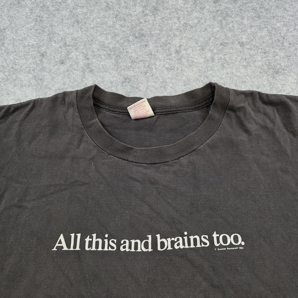 Vintage Argo Sport Shirt Mens XL Black All This And Brains‎ Too Funny Quote Tee - Picture 4 of 12